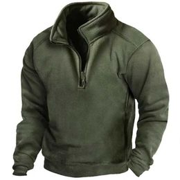 Sweats à capuche masculine Sweatshirts pour hommes à moitié zipper Sweat-shirt d'automne mens debout couleurs solides en vrac dessin neuf pour hommes Trend à sweat à sweat vert décontracté Q240506