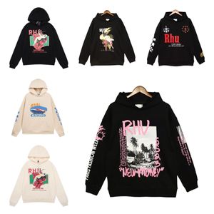 Hoodies voor heren Sweatshirts Herenhoodie Rhude Letterprint Pullover Losse lange mouwen Retro High Street Hoody-jack met volledige ritssluiting Heren Katoenen tops