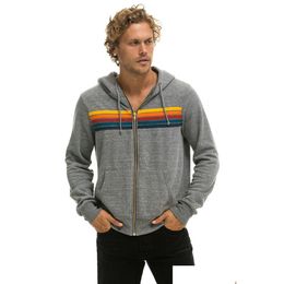 Heren Hoodies Sweatshirts Heren Hoodies Sweatshirts Regenboog Streep Splicing Sweatshirt met lange mouwen Ritszak Jas Lente Herfst Dhkwp