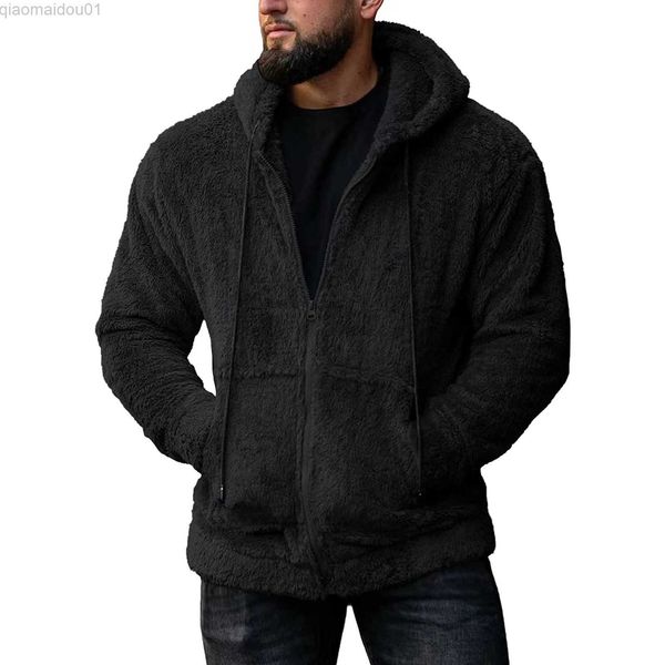 Sudaderas con capucha para hombre Sudaderas con capucha para hombre Piel sintética cálida Otoño Invierno Casual Suelta de doble cara de felpa Sólido Cremallera Chaqueta de punto Abrigo de piel de lana esponjosa Prendas de abrigo L230721