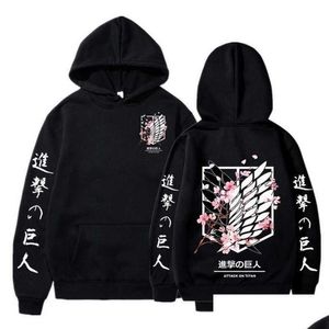Heren Hoodies Sweatshirts Heren Japanse Grafische Mannen Aanval Op Titan Print Plevier Sweatshirt Harajuku Kleding Uni Mannelijke Drop Leveren Dhnxw