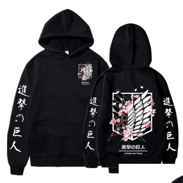 Sweats à capuche pour hommes Sweatshirts Hommes Japonais Graphique Hommes Attaque sur Titan Imprimer Plover Sweat-shirt Harajuku Vêtements Uni Mâle Drop Deliver Dhnxw