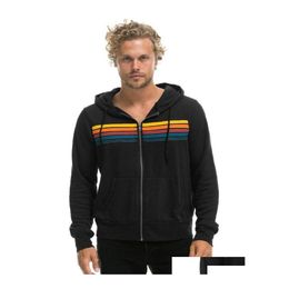 Sweats à capuche pour hommes Sweatshirts Hommes Men039S Rainbow Stripe Sweat-shirt à manches longues Zipper Pocket Manteau Printemps Automne Casual Fashion Jacke DH39Q