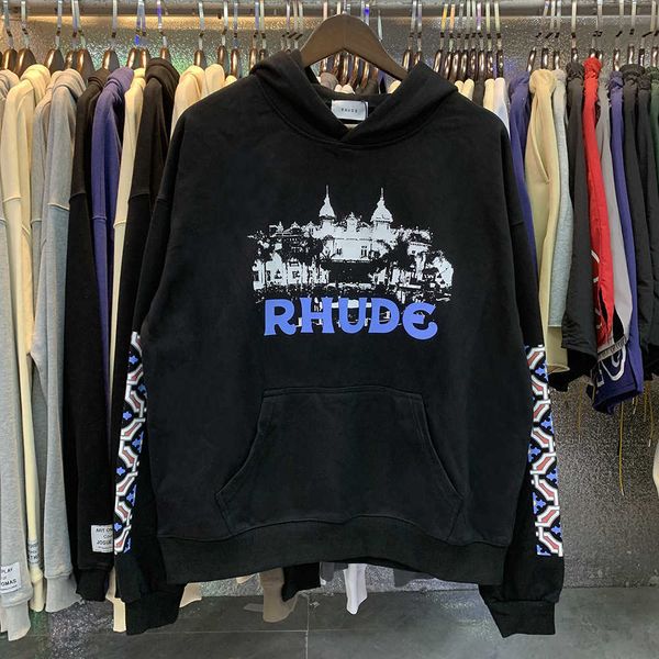 Sudaderas con capucha para hombre Sudaderas para hombre Moda de nicho Rhudehoodies Impresión de castillo de alta definición Algodón de alta calidad Mujer Rg99