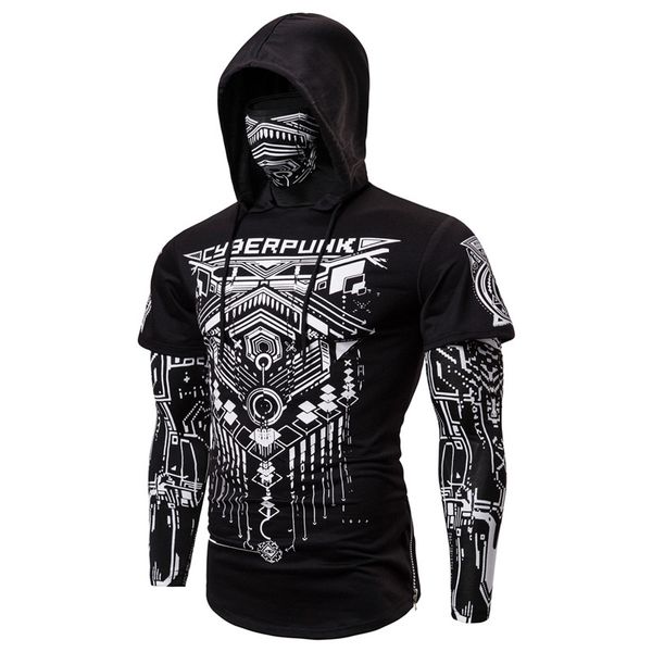 Sudaderas con capucha para hombre Sudaderas con capucha para hombre Máscara de calavera Falso Dos piezas Hombres Punk Jogging Homme Pullover Elástico Streetwear Sudadera con capucha Japan Ninja Suit 230717