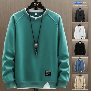 Sudaderas con capucha para hombre Sudaderas para hombre Primavera Otoño Falso 2 piezas Top suelto Cuello redondo Manga larga Suéter grueso y cálido Masculino Casual Color sólido