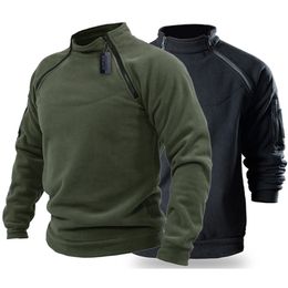 Sweats à capuche pour hommes Sweatshirts Hommes Tactique Veste extérieure Col montant Pull solide Vêtements de chasse Chaud Pull à fermeture éclair Homme Automne Hiver Mâle Manteau thermique 230228