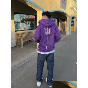 Heren Hoodies Sweatshirts Mens Y2K Strass Grafische Duivel Octopus Zip Hooded Sweatshirt Harajuku Goth Oversized Hoodie Grunge M Dhxhw