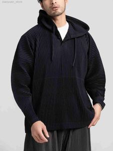 Sweats à capuche pour hommes Sweatshirts MI TEMPIO Sweat à capuche plissé Pulls solides pour hommes à manches longues Nouveau dans les sweats à capuche Harajuku Streetwear Livraison gratuite M230408