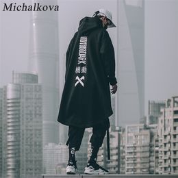 Sudaderas con capucha para hombre Sudaderas michalkova sudadera japonesa Sudaderas con capucha de gran tamaño para hombre Capa larga Hip Hop Gothic Outwear Abrigo de calle Estilo Harajuku Tops masculinos 220928