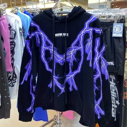 Sweats à capuche pour hommes disparus depuis ursday PURPLE HOODIE Lightning Print réfléchissant lâche Fityolq