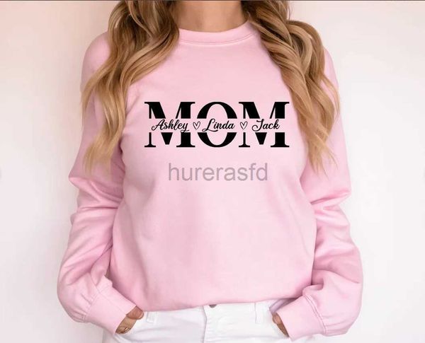 Sudaderas con capucha para hombre Sudaderas Regalo del día de la madre Sudadera con marco con nombre dividido para mamá Sudadera personalizada para mamá con nombres de niños Suéter con nombre personalizado 24318