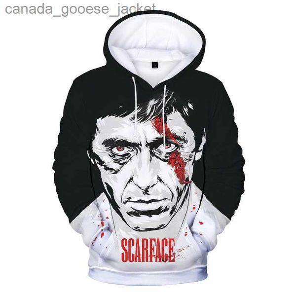 Sweats à capuche pour hommes Sweat-shirts à capuche imprimés en 3D du film Scarface Tony Montana Harajuku Streetwear Sweat-shirts à capuche pour hommes surdimensionnés à la mode L230920