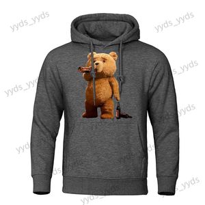 Sweats à capuche pour hommes Sweatshirts Mr.Teddy Bear est un amateur de bière Sweats à capuche imprimés Hommes Casual Vêtements confortables Vêtements en molleton amples Pulls de mode Streetwear T240124