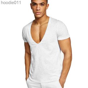 Sudaderas con capucha para hombres sudaderas mrmt hombre de vía en V profunda Tamaño europeo Fitness Leisure Algodón Camiseta Camiseta de color sólido Camiseta C24325