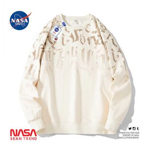 Heren Hoodies Sweatshirts NASA Co branded Trendy Grote Ronde Hals Heren Nieuwe Lente en Herfst Vrije tijd Lange Mouw Onderkant T-shirt Top