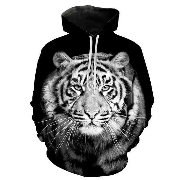 Sweats à capuche masculine Sweatshirts Nouveaux chemises sportives animales à capuche imprimées 3D Tiger Pattern Mens Street Sports Shirt Fitness Top Q240506