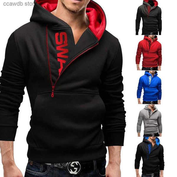 Sweats à capuche pour hommes Sweatshirts Nouveautés Automne Mode Hommes Casual Slim Lettre Impression Tête Fermeture À Glissière Latérale 6 Couleur Pull En Cachemire Mâle Survêtement Tops T240110