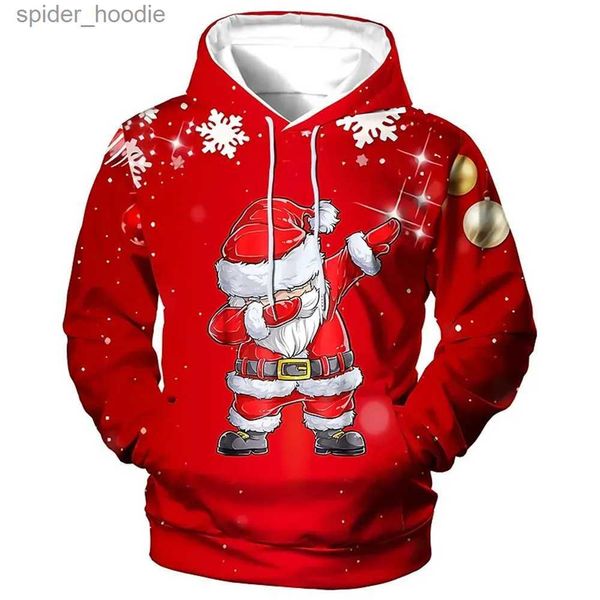 Sweats à capuche pour hommes Sweatshirts Nouveau Noël à capuche pour hommes 3D Santa Claus Imprimer Sweats à capuche Automne Hiver Sweat-shirt à manches longues Casual Top surdimensionné Hommes Vêtements L231102