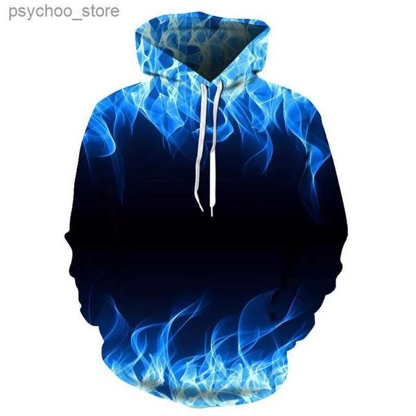 Sudaderas con capucha para hombres Sudaderas Nueva llama colorida Sudadera con capucha Sudadera fluorescente 3D Chaquetas de otoño e invierno para hombres y mujeres Sudadera con capucha negra Q230822