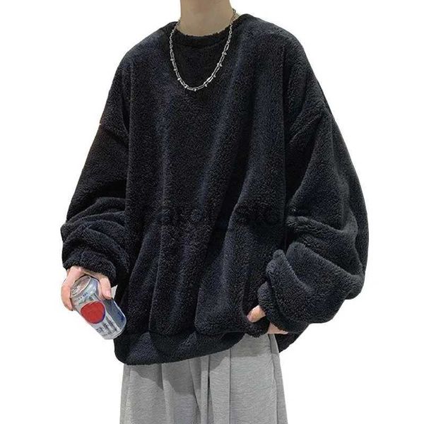 Sweats à capuche pour hommes Sweatshirts Nouvelle flanelle en peluche Jeunes hommes Sweat-shirt Automne Hiver Vêtements O Cou Style japonais Mode Épaissir Quotidien Chaud Pull Manteau J231121