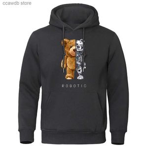 Heren Hoodies Sweatshirts Nieuwe Grappige Teddybeer Robot Hoodie Robotbeer Kleding Casual Heren Mode Sweatshirts Fleece Oversized Los Streetwear T240110