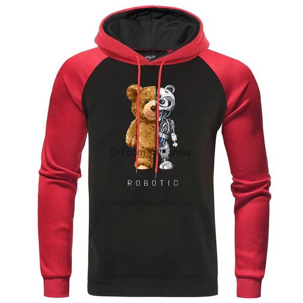 Sweats à capuche pour hommes Sweatshirts Nouveau drôle ours en peluche robot robot ours à capuche hommes mode col rond vêtements automne raglan sweats pull polaire sweats à capuche T240217