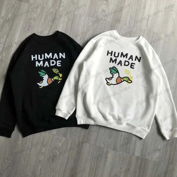 Sweats à capuche pour hommes Sweatshirts NOUVEAU HUMAN MADE Mode Sweat-shirt Anime Dessin animé Imprimer Lâche Lourd Couple Plus Velours Hommes Femmes Crewneck Sweat à capuche polaire T240118