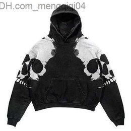 Sweats à capuche pour hommes Sweat-shirts New Large Area Skull Y2K Harajuku Street Retro Print Trend Pulls Loose Hooded Sweaters Loose Autumn Couple Jacket Style Z230819