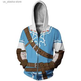 Sweats à capuche pour hommes Sweat-shirts Nouveaux hommes Automne Impression numérique 3D Cosplay Hoodie Garçons Style Preppy Zelda Popluar Jeu Casual Mode Harajuku Zip Top Veste T230731