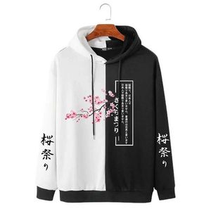 Sweats à capuche masculine Sweats Sweats Sweat Hoodie Sweat Sakura Spring et automne Japonais 3D Prince Two Tone Patch Work Hoodie S-4XL Q240506