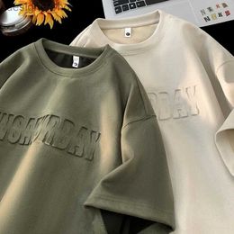 Heren Hoodies Sweatshirts Nieuwe Suede Mens Basic Stereo Letter Solid Color T-Shirt Unisex Short Sleved Top 2024 Zomer Casual O-Neck T-Shirt C240412