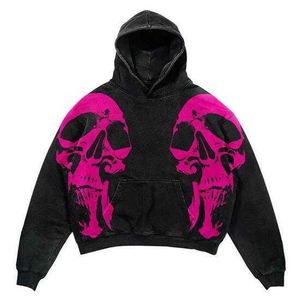 Heren Hoodies Sweatshirts Nieuwe Y2K Harajuku Street American Retro Print Skull Losse Hooded Sweater Sweater Herfst Shirt Trend Paar Jaet Ins Wind G221011