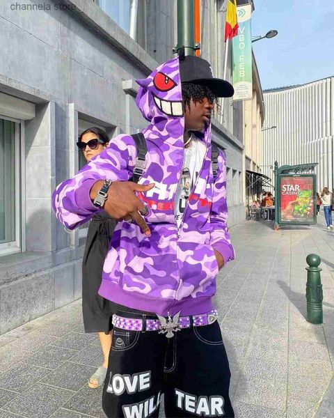 Sweats à capuche pour hommes Sweatshirts New Y2K Zipper Hood American Hip-Hop Camouflage Lettre Motif Sweat à capuche Harajuku Street Punk Rock Top Street Outfit T231011