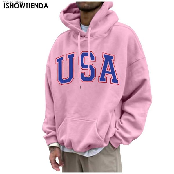 Sudaderas con capucha para hombres Sudaderas New York Letter U.s.a City Print Hoody Hombres Moda Casual Mangas largas con capucha Suelta de gran tamaño Sudadera con capucha Calle Sudadera Q231110