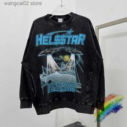 Heren Hoodies Sweatshirts Mooi Gewassen Hellstar UFO Sweatshirts Mannen Vrouwen Vintage Crewneck Hell Star Hoodie T231019