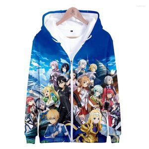 Sweats à capuche pour hommes Sweatshirts nouveauté Anime hommes femmes Harajuku sweat à capuche surdimensionné épée Art en ligne SAO 3D fermeture éclair vêtements classiques pour hommes