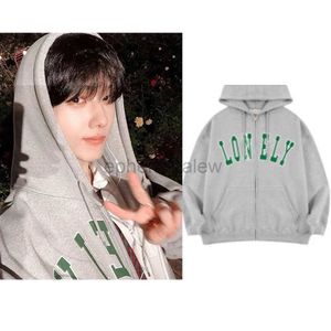 NT DREAM Lonely Letter Print Hoodie ParkJisung Grijs Losse Fleece Rits Sweatshirt Dames Heren Y2k Koreaanse Stijl Jas Coatzln231128