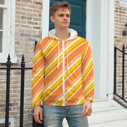 Heren Hoodies Sweatshirts Oranje lijnafdruk Diagonale strepen Warme polyer Kool Zip Up voor mannen Plus Maat 5xl G221011