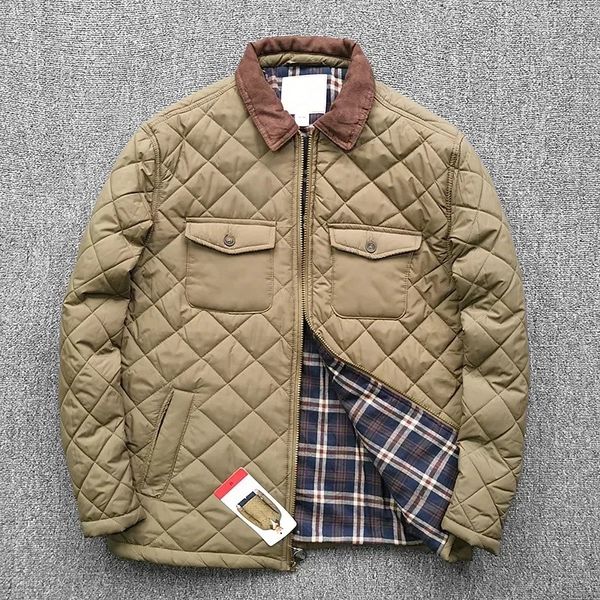 Sudaderas con capucha para hombres Sudaderas Hombre al aire libre Chaqueta acolchada Solapa Espesar Ligero Agua Cortavientos Parke Top Invierno Simple Cálido Masculino Classic Check Coat 231204