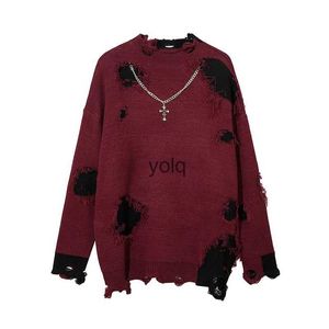 Heren Hoodies Sweatshirts Oversize Harajuku Truien Cross Nelace Droyed Mo Ne Knit Cut Truien Heren Herfst Winter Dames Hiphop Ripped Knitwearyolq