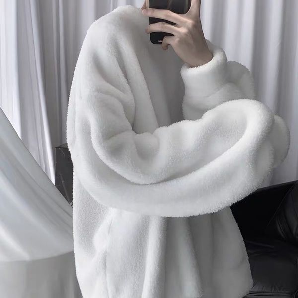 Sweats à capuche pour hommes surdimensionnés couleur unie cheveux d'agneau col rond manches longues mode coréenne lâche streetwear harajuku 221205