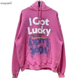 Hoodies voor heren Sweatshirts Oversized 2023fw Washed Pink Vetements Hoodie Heren Dames I Did Nothing Just Got Lucky Vintage Capuchon Lange mouw