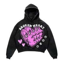 Heren Hoodies Sweatshirts Oversized Broken Heart Print Streetwear High Quality Hoodie Vintage Women Sweatshirt Goth Harajuku Jacket Hoodies Dames Y2K Tops L0823