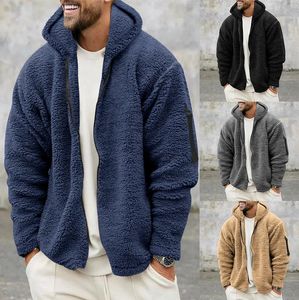 Sudaderas con capucha para hombres Sudaderas Pantalones 2023 Fleece Sudadera con capucha Abrigos Otoño Invierno Vintage Zip Chaqueta con capucha Sólido Cálido Negro Azul Tops 230928