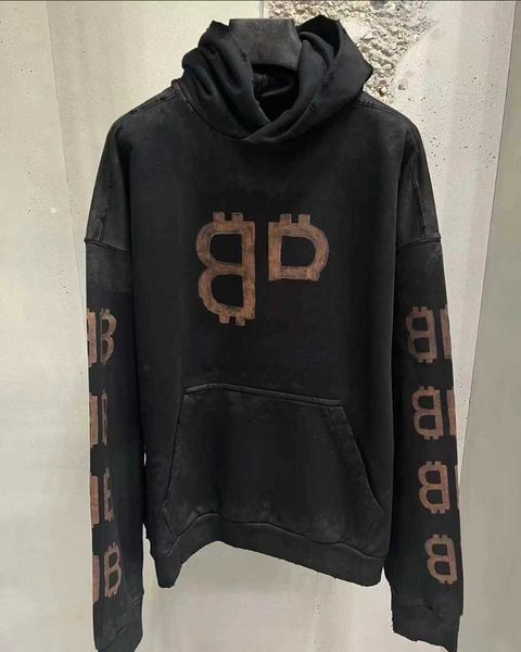 Sweats à capuche pour hommes Sweatshirts Paris New Bb Washed Old Heavy Industry Porté Famille Noir Unisexe Pull à capuche