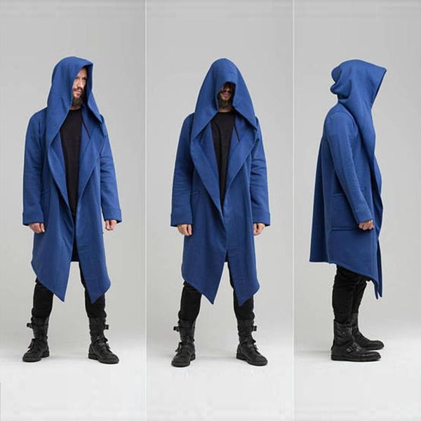 Sudaderas con capucha para hombre PARKLEES cárdigan largo capa abrigo para hombre con capucha negro Hip Hop manto chaqueta abrigos Harajuku prendas de vestir