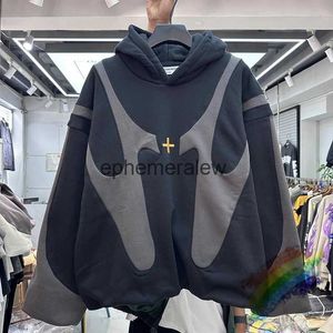 Heren Hoodies Sweatshirts Patchwork Geborduurde Cross Hoodie Voor Mannen Vrouwen Beste Kwaliteit Zwart Grijs Oversize Jas Met Tagsephemeralew