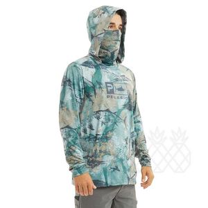 Sudaderas con capucha para hombres Sudaderas Camisas de rendimiento de pesca pelágica Hombres Sudadera con capucha de pesca con máscara UV Cuello Polaina Ropa con capucha Transpirable UPF 50+ Ropa de pesca J240126