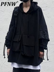 Heren Hoodies Sweatshirts PFNW Techwear Zwarte Goth Darkwear Gothic Kleding Punk Kleding Japanse Streetwear Hip Hop 220914
